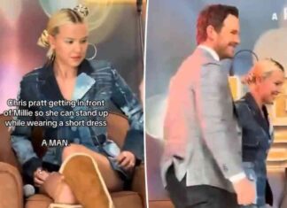 Celebrity Chris Pratt Protects Millie Bobby Brown in Denim Shield celebrity-chris-pratt-protects-millie-bobby-brown-in-denim-shield