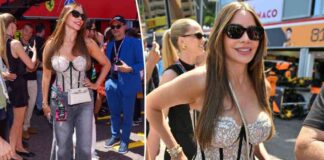 sofa-vergara-stuns-in-low-cut-lace-bustier-at-f1-grand-prix